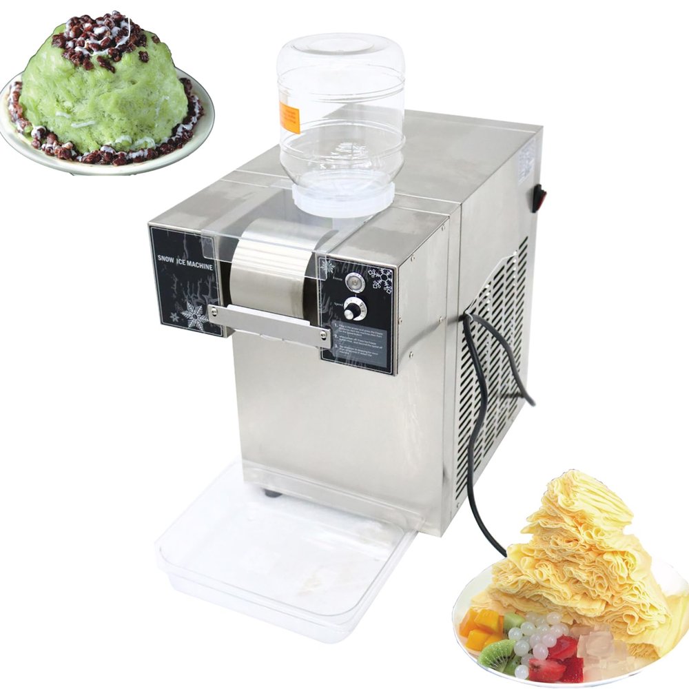 Banfluxion 1.2KW Wind/Air-Cooled Commercial Shaved Ice Maker & Snow Cone Machine - Stainless Steel Dual-Bucket Ice Shaver with 2x3L Containers