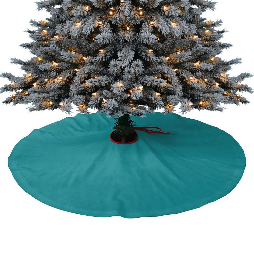Teal Christmas Tree Skirt 48 Inches Large Christmas Skirt Tree, Turquoise Pure Teal Tree Skirt Christmas Decorations for Fireplace Party Holidays Indoor Outdoor