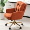 BALIAA Flannel Office Chair, Comfy Home Office Desk Chairs with Lumbar Support, Modern Velvet Desk Chair Gold Legs Small Swivel Task Chair for Home Office, Bedroom, Study (Orange, L) view 1