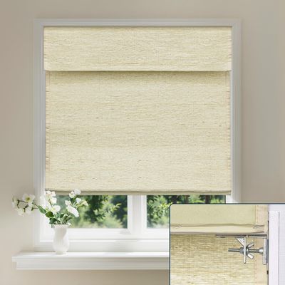 Pasoun No Drill No Tools Roman Shades Cordless Natural Fabric Roman Window Blinds Custom Roll Up Shades for Home (Beige Stripe-Blackout, 25" W x 80" H)