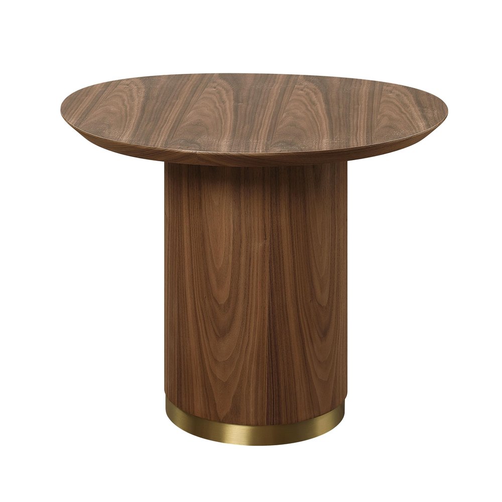 Acme Willene Contemporary Wood Pedestal End Table in Walnut and Gold