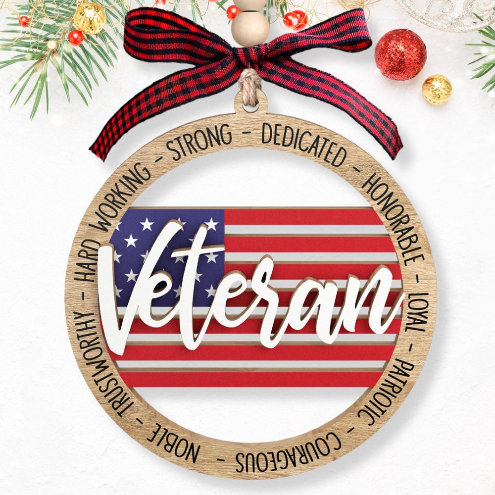 Pawzity Veteran Ornaments - Veteran Gifts for Men - Military Christmas Ornament - Army Ornaments for Christmas Tree - US Military Gifts for Men - Wooden Ornament