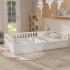 CIGEGE Twin Size Floor Bed, Integral Construction with Super high Security Barrier, Door, Children's Floor Bed Frame, Montessori Wooden Children's Floor Bed, Support Slat White view 1