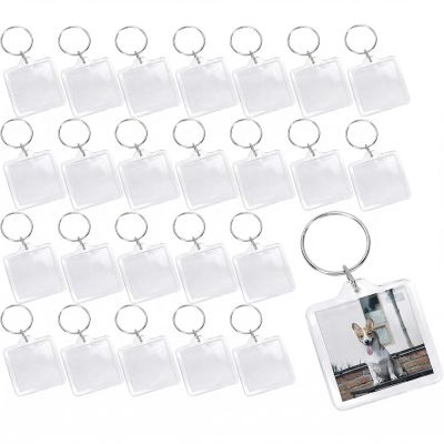 Happyupcity 25Pcs 1.3x1.3 Inch Clear Acrylic Photo Frame Keychains Blank Insert Keyrings with Split Ring for Personalized DIY Gifts & Artwork
