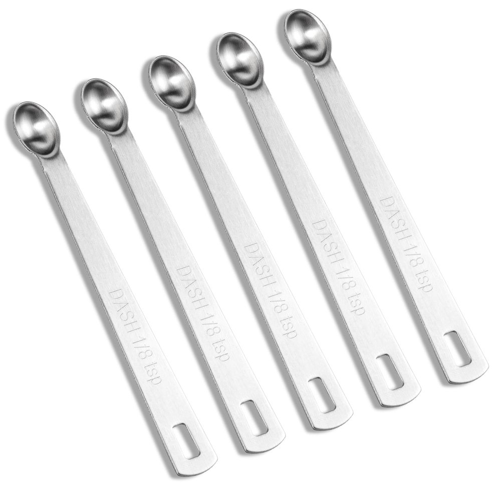 5 Pcs 1/8 Teaspoon Measuring Spoons Mini Spoons Stainless Steel Measuring Spoons Small Dessert Spoons For Kitchen Family Cafe Scooping Spices Oil And Cooking Wine 1/8 tsp (Silver)