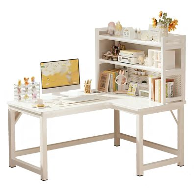HomeLoft Basics Computer Desk L Shaped with Bookshelf, Corner Desk with Shelves for Small Spaces, Home Office, Gaming Desk, Writing Desk for Bedroom, Powder Room, 120*80*75cm, Right