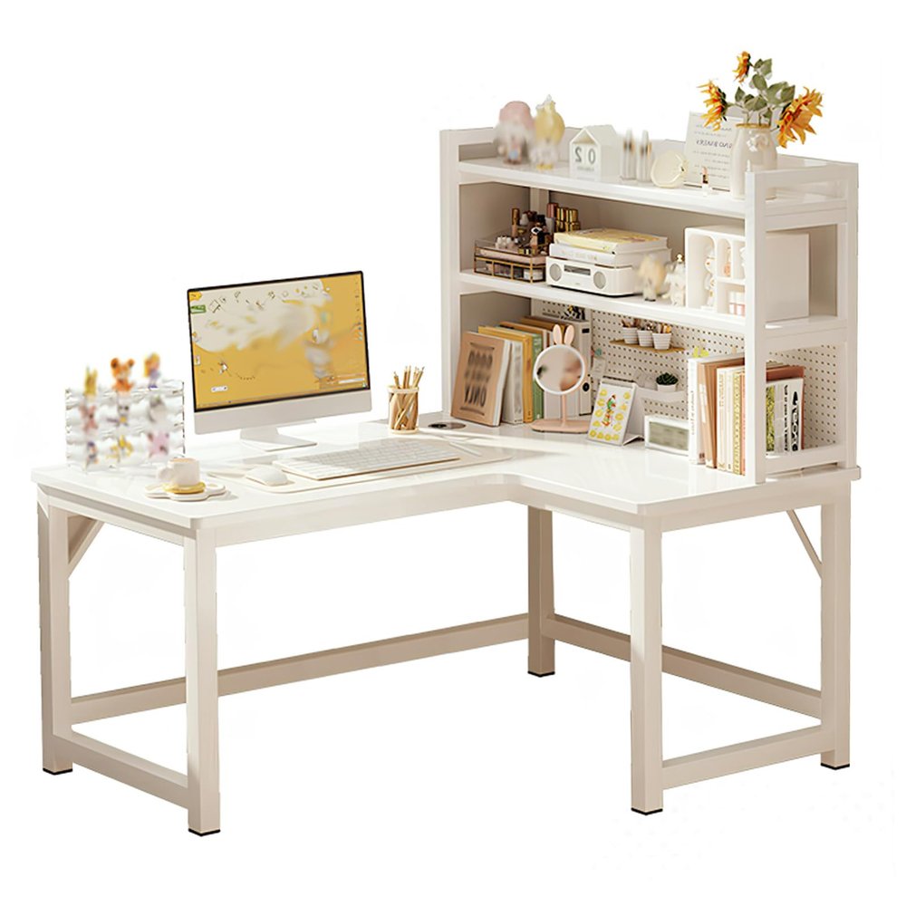 HomeLoft Basics Computer Desk L Shaped with Bookshelf, Corner Desk with Shelves for Small Spaces, Home Office, Gaming Desk, Writing Desk for Bedroom, Powder Room, 120*80*75cm, Right