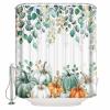 Futuregrace Thanksgiving Green Pumpkin Shower Curtain, Fall Eucalyptus Leaves Waterproof Fabric Shower Curtain Set with Hook for Bathroom,Farm Pumpkin Bath Curtain for Bathtubs Decor 66"x72" view 1