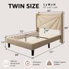 iPormis Twin Size Bed Frame with Charging Station, Linen Platform Bed Frame with Wingback Headboard Upholstered Bedframe, Solid Wood Slats Support, No Box Spring Needed, Easy Assembly, Beige view 2