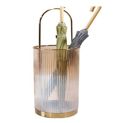 NTIYOU Umbrella Stand Cylindrical Glass Umbrella Stand Metal Umbrella Rack European Umbrella Storage Bucket Entryway Home Umbrella Holder Shelf Bucket(Brown)