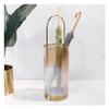 NTIYOU Umbrella Stand Cylindrical Glass Umbrella Stand Metal Umbrella Rack European Umbrella Storage Bucket Entryway Home Umbrella Holder Shelf Bucket(Brown) view 3