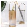 NTIYOU Umbrella Stand Cylindrical Glass Umbrella Stand Metal Umbrella Rack European Umbrella Storage Bucket Entryway Home Umbrella Holder Shelf Bucket(Brown) view 4