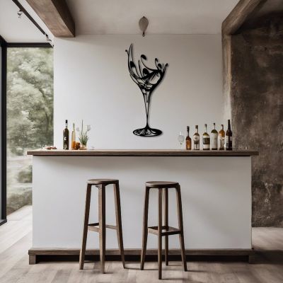 Aportif Metal Wall Art Wine Glasses, Metal Wine Bottle Wall Decorations, Cheers Art, Cup Decoration, Home Bar, Modern Artwork, Kitchen Decor, Dining Room Decor (Black, 53 x 25 in / 135 x 63cm)