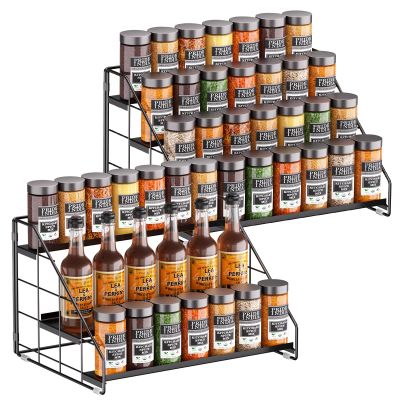 GIGIFTREE 4 Tiered Spice Rack Organizer, 2 Pack Spice Rack Organizer for Cabinet, Tiered Adjustable Spice Shelf for Kitchen Countertop Pantry Organization (Carbon Black)