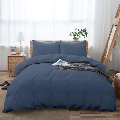 Saferay Green Steel Blue Duvet Cover Set California King Size 1 Duvet Cover with 2 Pillow Shams 3-Pc Comforter Cover with Zipper Closure & Corner Tie 100% Egyptian Cotton (104x98 Inch, Steel Blue)