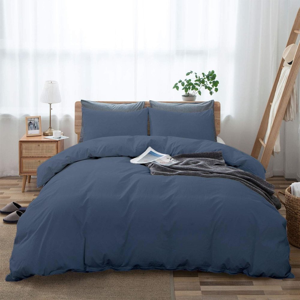 Saferay Green Steel Blue Duvet Cover Set California King Size 1 Duvet Cover with 2 Pillow Shams 3-Pc Comforter Cover with Zipper Closure & Corner Tie 100% Egyptian Cotton (104x98 Inch, Steel Blue)