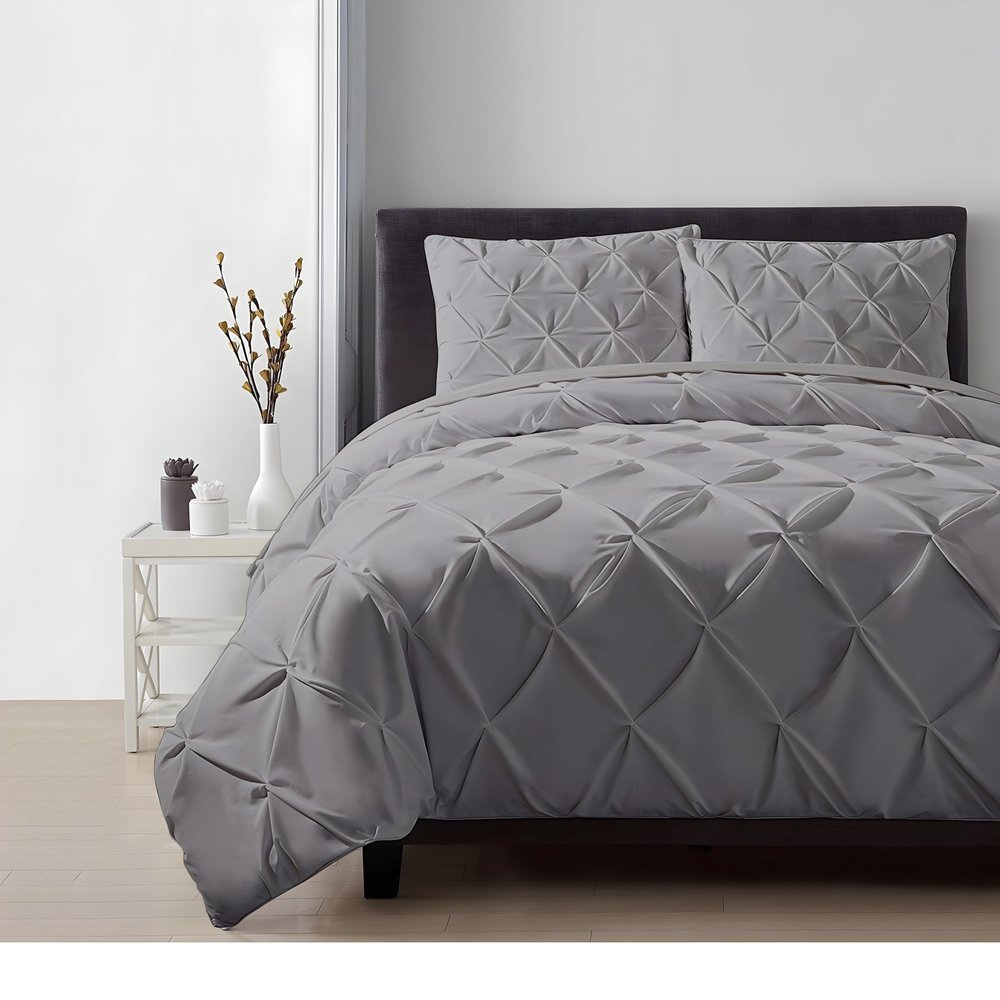 Saferay Green Pinch Duvet Cover Set Alaskan King Size 1 Duvet Cover with 2 Pillow Shams 3-Pc Comforter Cover with Zipper Closure & Corner Tie 100% Egyptian Cotton Cover (132x120 Inch, Silver)