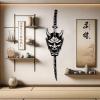 LARNT Japanese Katana Metal Wall Art, Japanese Katana Wall Decor, Oni Mask Metal Wall Decor, Japanese Wall Art, Samurai Wall Art, Japanese Katana Home Decor, Game Room Decor (Silver, 6"x24"|15x60cm) view 2