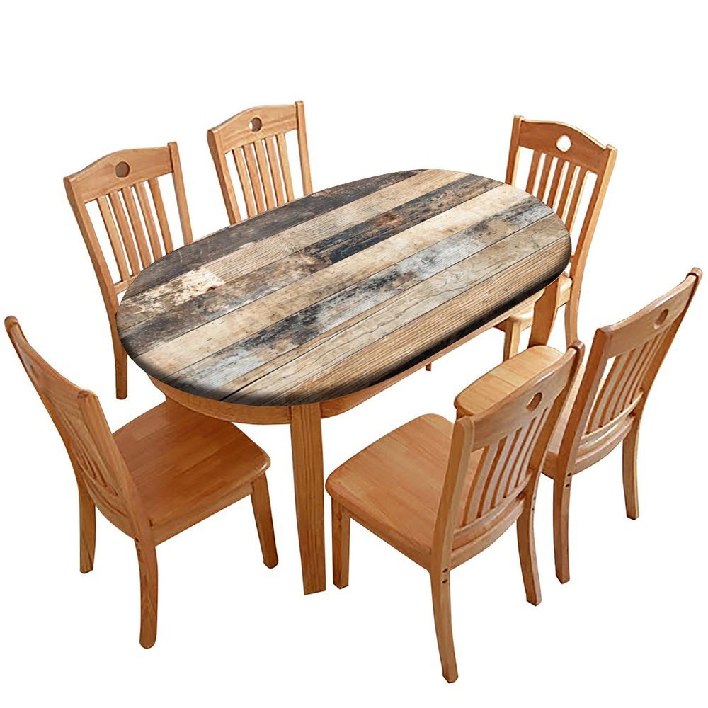 AngelSept Fitted Oval Elastic Edge Tablecloths, Brown White Wood Grain Table Cloth, for Indoor Restaurant or Outdoor Patio Party Dining, Fits for 48 x 80 Oval Table