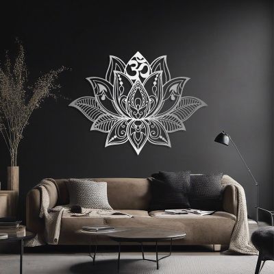 Aportif Metal Mandala Wall Decor, Metal Lotus Flower Wall Art, Lotus Artwork, Spiritual Yoga Decorations, Meditation Wall Art, Wall Decor for Bedroom (Silver, 19x14 in | 47x35 cm)