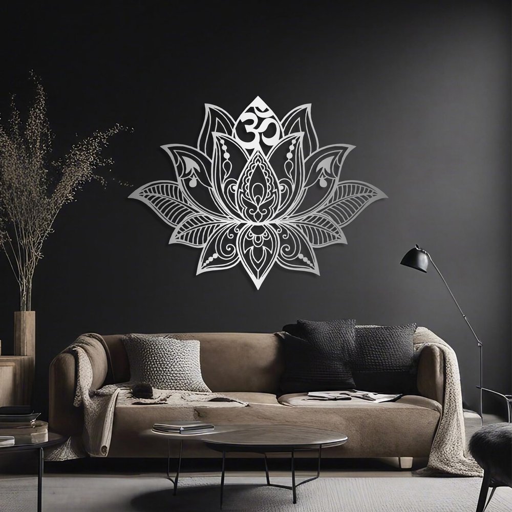 Aportif Metal Mandala Wall Decor, Metal Lotus Flower Wall Art, Lotus Artwork, Spiritual Yoga Decorations, Meditation Wall Art, Wall Decor for Bedroom (Silver, 19x14 in | 47x35 cm)
