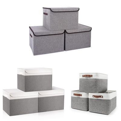 Bagnizer Large 17" 42 Quarts Stackable Storage Bins with Lids 3 Pack + Large Fabric Storage Baskets for Shelves 3 Pack