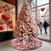 yuboo Pink Valentine's Tree Skirt, 36 inches Sequin Sparkly Christmas Decorations Tree Ornaments for Pencil Slim 6 Ft Tree, Glittler Tree Mat for Spring Holiday Wedding Party Decor view 2