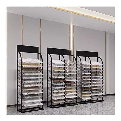 GRRICEPL Metal Ceramic Tile Display Rack, Building Material/Floor PorcelainBlack Display Shelf, Multi-Tier Sample Display Rack(30x27x188cm)
