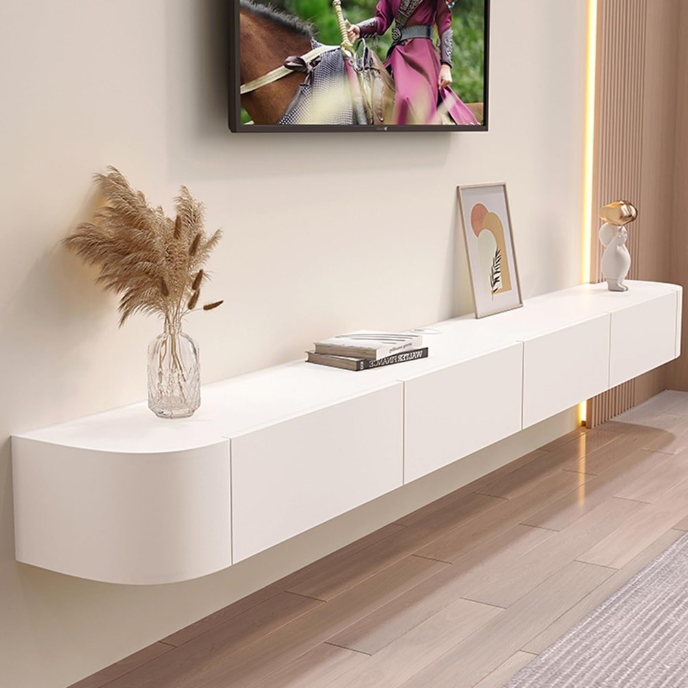 LIUSJMGH Modern Wall Mounted Floating TV Stand, Entertainment Unit, TV Console with Doors Drawers for Living Room, Bedroom (White, 160CM)