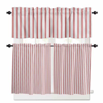 Red Vertical Stripes Kitchen Curtain Valance and Tiers Set,Geometric Minimalist Solid Bohemian Dots Rod Pocket Bedroom Living Room Small Tier Valances Office Cafe Window Curtains Panel,54x18+27.5x24*2