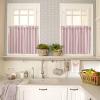 Red Vertical Stripes Kitchen Curtain Valance and Tiers Set,Geometric Minimalist Solid Bohemian Dots Rod Pocket Bedroom Living Room Small Tier Valances Office Cafe Window Curtains Panel,54x18+27.5x24*2 view 4