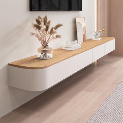 LIUSJMGH Wall Mounted Floating TV Stand Modern TV Cabinet with Door TV Entertainment Cabinet with Storage Drawer and Shelves for Living Room(Wood,220CM)