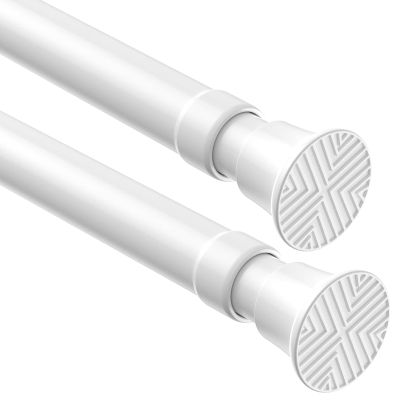 2Pack MEXAU White Tension Curtain Rods 23 to 46 Inch,Small Curtain Rods No Drilling,Short Spring Tension Rod for Windows Door Closet,Pressure Curtain Rod