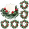 Brihasory Red Berries 6pcs Christmas Candle Rings for Pillars, Pine Needles Christmas Wreath Wedding Party New Year Dinner Candle Holders for Table Centerpieces Wall Door Window Fireplace Decor view 1