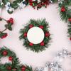 Brihasory Red Berries 6pcs Christmas Candle Rings for Pillars, Pine Needles Christmas Wreath Wedding Party New Year Dinner Candle Holders for Table Centerpieces Wall Door Window Fireplace Decor view 4