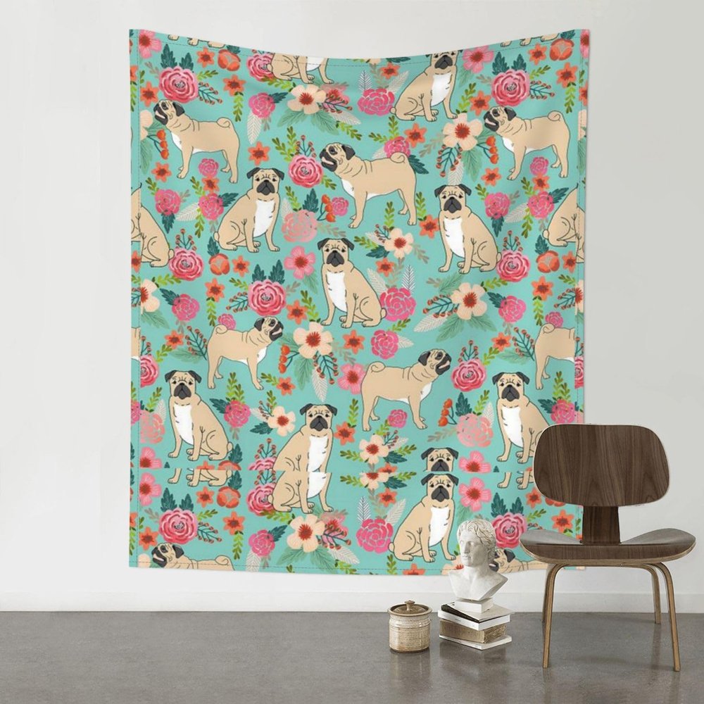 CHENYONAS Cute Pug Tapestry Wall Hanging Decoration Blanket Bedroom Living Room Dormitory 3d Tapestry 60x51inch