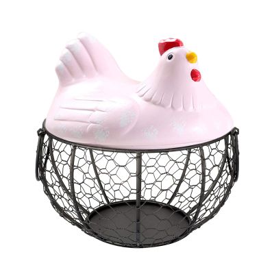 BILIKEYU Ceramic Kitchen Holder Eggs Fruit Decor Storage Container with Hen Lid Organizer Basket Tools Home Improvement Stuff Organizer (Pink, One Size)