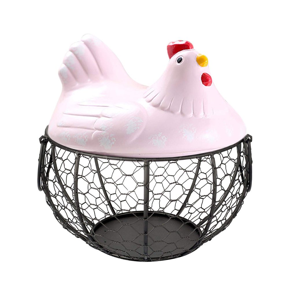 BILIKEYU Ceramic Kitchen Holder Eggs Fruit Decor Storage Container with Hen Lid Organizer Basket Tools Home Improvement Stuff Organizer (Pink, One Size)