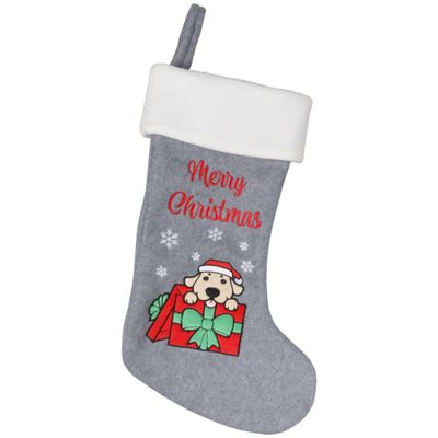 BambooMN 18" Classic Hand Embroidered Sequined Cute Animal Christmas Stocking - 23 Gift Dog - 1 Unit