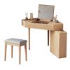 BAYTEWJX Corner Makeup Desk Vanity Cosmetics Table with Cushioned Stool and Side Cabinet Vanity HD Mirror Dressing Table Wooden Bedroom Vanity Table for Dressing Room Women Girls. view 1