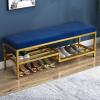 HomeLoft Basics Velvet Fabric Shoe Bench with Storage Shelf and Seating Entryway Bench Upholstered Bench Metal Frame for Indoor Hallway Load 660 lb, 120X35X50cm, Blue view 1