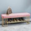 HomeLoft Basics Long Bench with Metal Legs Velvet Shoe Bench Front Door Entrance Upholstered Bench with Storage Shelf Shoe Rack Bench, 100X30X45cm, Pink view 1