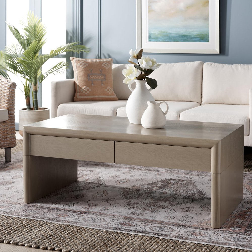 SAFAVIEH Home Collection Rune Sandy Grey Coffee Table with Drawers