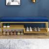 HomeLoft Basics Velvet Fabric Shoe Bench with Storage Shelf and Seating Entryway Bench Upholstered Bench Metal Frame for Indoor Hallway Load 660 lb, 100X35X50cm, Blue view 3