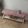 Entryway Bench with Upholstered Cushion Velvet Fabric Shoe Bench 2 Tier Shoe Rack Bench Metal Frame Hallway Long Bench for Living Room view 1