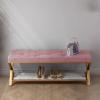 Entryway Bench with Upholstered Cushion Velvet Fabric Shoe Bench 2 Tier Shoe Rack Bench Metal Frame Hallway Long Bench for Living Room view 3