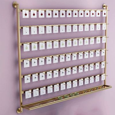 HomeLoft Basics Earring Holder Keyring Shelf - Wall Mounted Hanging Jewelry Organizer with Hooks for Necklace, Earring, Ring, Bracelet, Sunglasses, Socks - Metal Closet Rod Retail Shelves Storage Stand, Gold