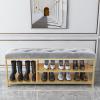 Shoe Bench with Boot Storage Velvet Upholstered Seat Shoe Rack Bench Entryway Long Bench 3-Tier Shoe Organizer with Steel Frame view 1
