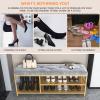 Shoe Bench with Boot Storage Velvet Upholstered Seat Shoe Rack Bench Entryway Long Bench 3-Tier Shoe Organizer with Steel Frame view 3