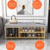 Shoe Bench with Boot Storage Velvet Upholstered Seat Shoe Rack Bench Entryway Long Bench 3-Tier Shoe Organizer with Steel Frame view 4